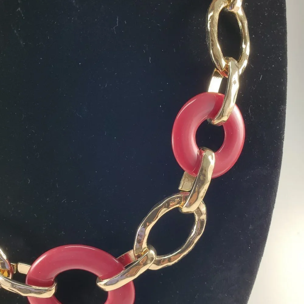 Gold Statement Necklace – Bold Red Burgundy Hoop Design - Women's Jewelry